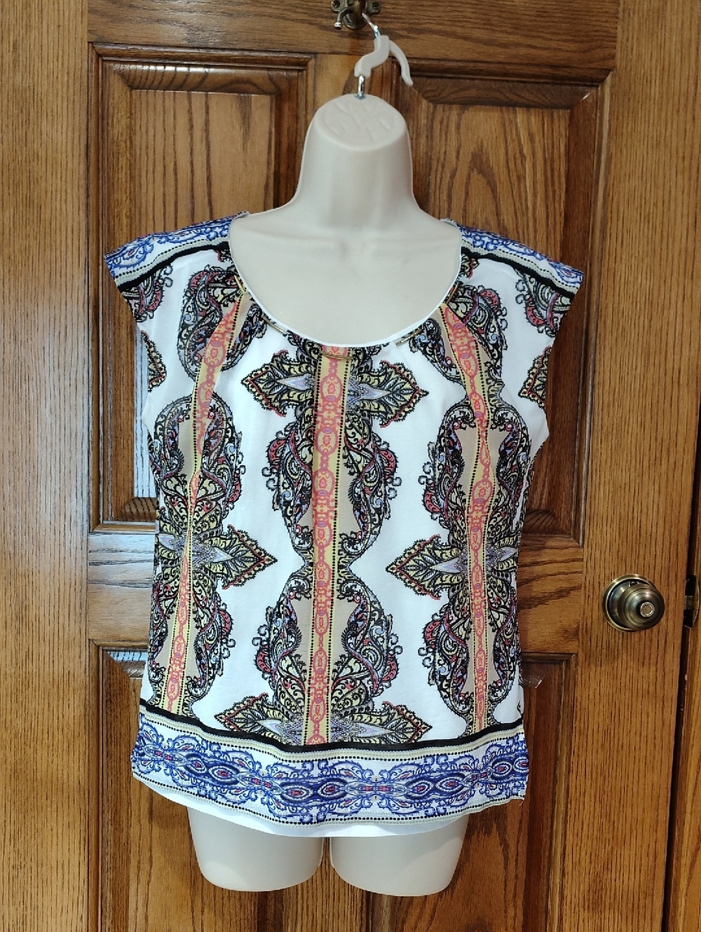 Dana Buchman Paisley Print Cap Sleeve Top M